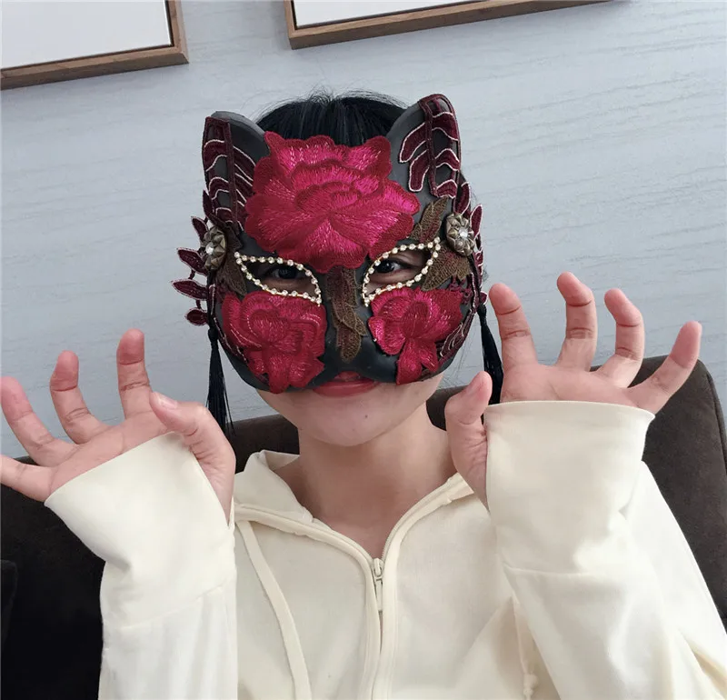 

Japanese-Style Lace Cat Face Half Face Japanese Style Halloween Masquerade Party Two-Dimensional Dance Mask Live Broadcast