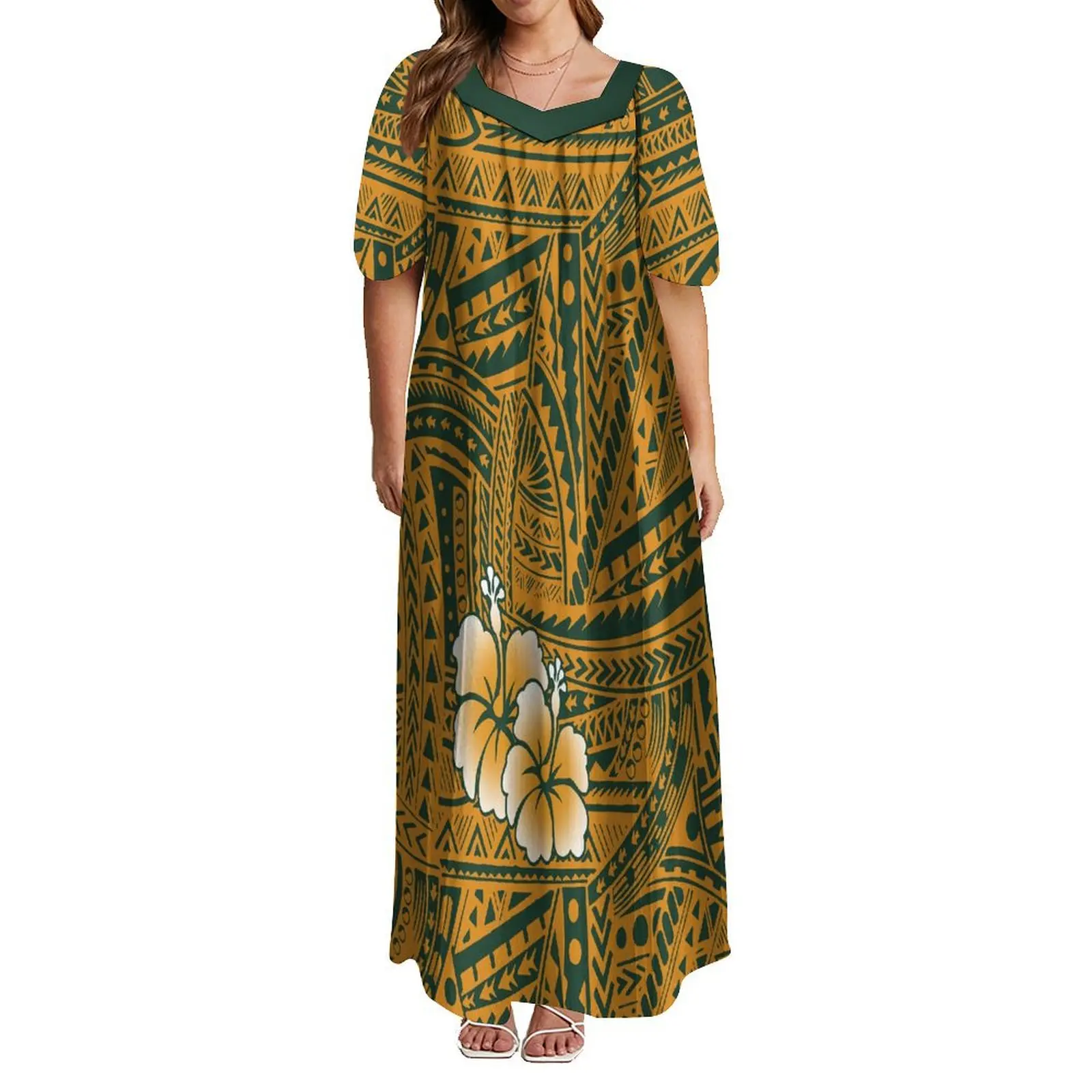 

Women'S Custom Polynesian Tribal Design Elegant Large Size 6xl Sweetheart Collar Pacific Island Dress