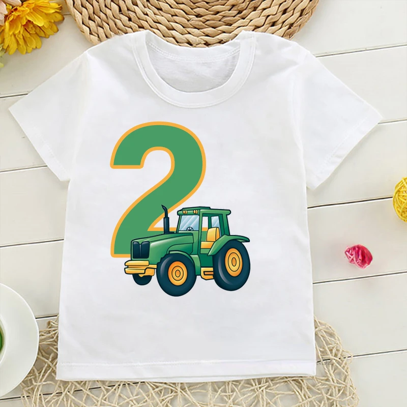 

New Boys Cute Farmer Tractor 1-9 Years Old Happy Birthday T Shirt Kids Birthday Party Gift Children Funny Present Clothes