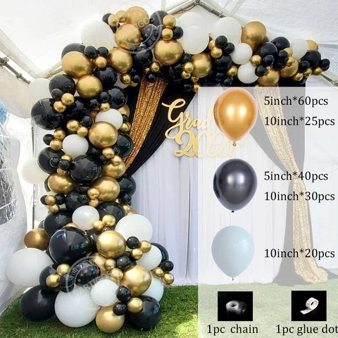 

177Pcs Metallic Black&Gold Balloons Garland Arch Kit White Latex Baloons For Graduation Wedding Birthday Party Decorations