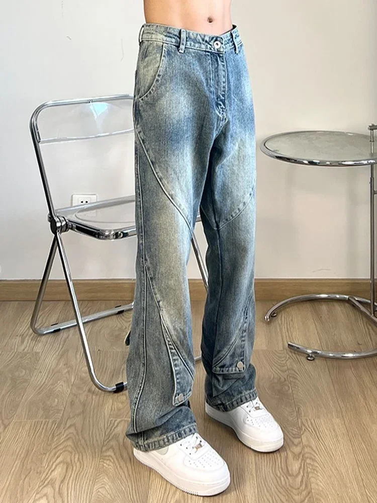 

Male Cowboy Pants Bootcut Straight Aesthetic Trousers Flared Jeans for Men Spliced New in Original Clothes Y2k 2000s Loose Kpop