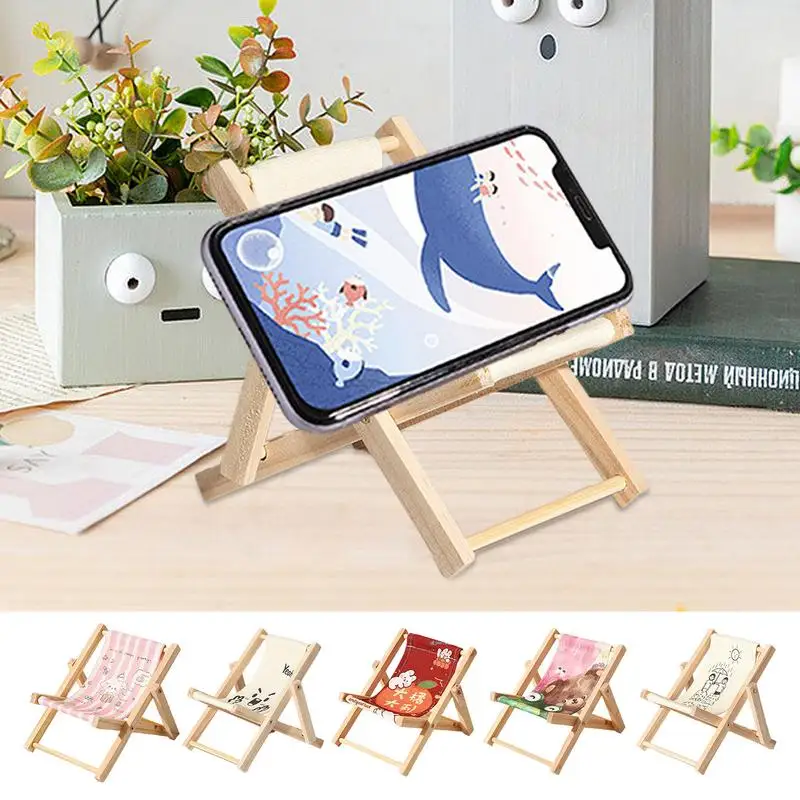 

Creative Mobile Phone Holder Wood Foldable Beach Chair Shape Stand Portable Smartphone Desk Bracket Phone Mount For Boys Girls