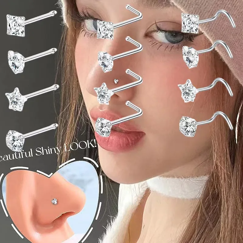 4/12 Pcs Nose Piercing jewelry Stainless Steel Zircon Nose Stud L S-shaped Nose Ring Studs Curved Rod Nails Nose Ring
4/12 Pcs Nose Piercing jewelry Stainless Steel Zircon Nose Stud L S-shaped Nose Ring Studs Curved Rod Nails Nose Ring