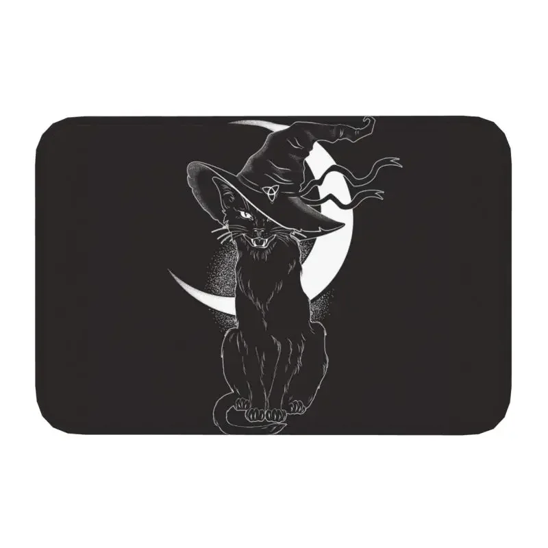 

Custom Black Cat With Pointy Witch Hat Doormat Mat Anti-Slip Halloween Night Moon Bathroom Kitchen Toilet Rug Carpet 40*60cm