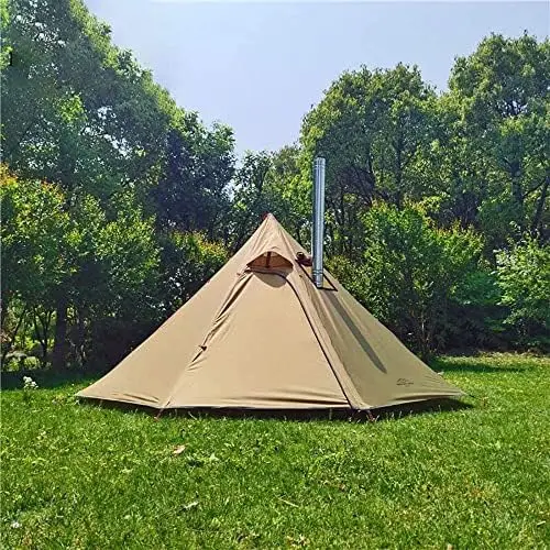 

Tipi Hot Tent with Fire Retardant Stove Jack for Flue Pipes, 2~3 Person, Lightweight, Teepee Tents for Family Team Outdoor Backp