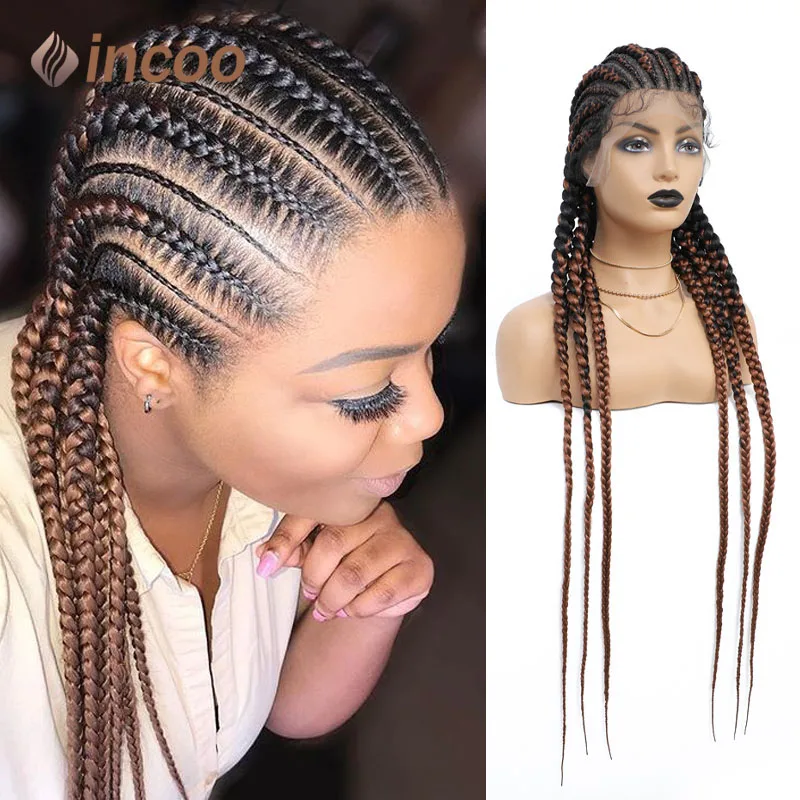 

36 Inch Long Synthetic Full Lace Frontal Braided Wigs For Women Jumbo Knotless Box Braid Wigs Swiss Lace Cornrow Braids Lace Wig