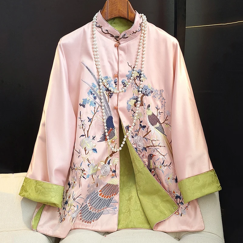 High-Quality Chinese Style Stand Collar Single-Breasted Jacket Women's Spring New Peacock Embroidery Long-Sleeved Top S-XXL
High-Quality Chinese Style Stand Collar Single-Breasted Jacket Women's Spring New Peacock Embroidery Long-Sleeved Top S-XXL