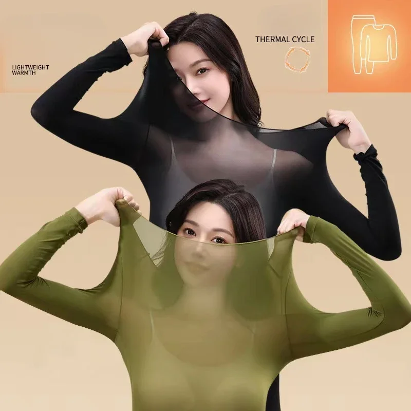 

Thermal Underwear Sets for Women Sexy Winter Clothes Ultra-thin Warmth Suit Hyaluronic Acid Non-marking Invisible Heat Underwear