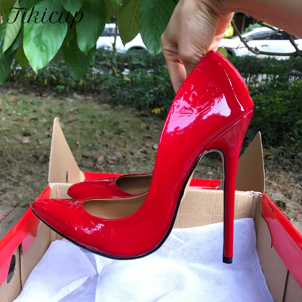 

Tikicup Sexy Red 15cm Extreme High Heel Pointy Toe Stiletto Pumps Fetish Party Drag Queen Nightclub Cross Dresser Shoes Size 48