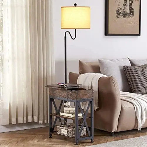Floor Lamp with Table, Narrow End Table with LED Lights Remote Control, Nightstand with USB & AC Outlets, Fliptop Storage Sh Gol
Floor Lamp with Table, Narrow End Table with LED Lights Remote Control, Nightstand with USB & AC Outlets, Fliptop Storage Sh Gol