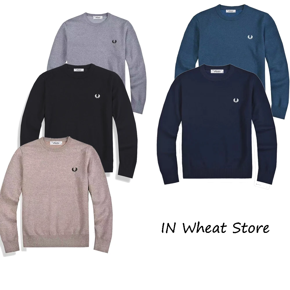 

New Autumn And Winter Wheat Embroidered Round Neck Sweater Fashion Loose Casual Luxury Knitted Pullover Men Clothing