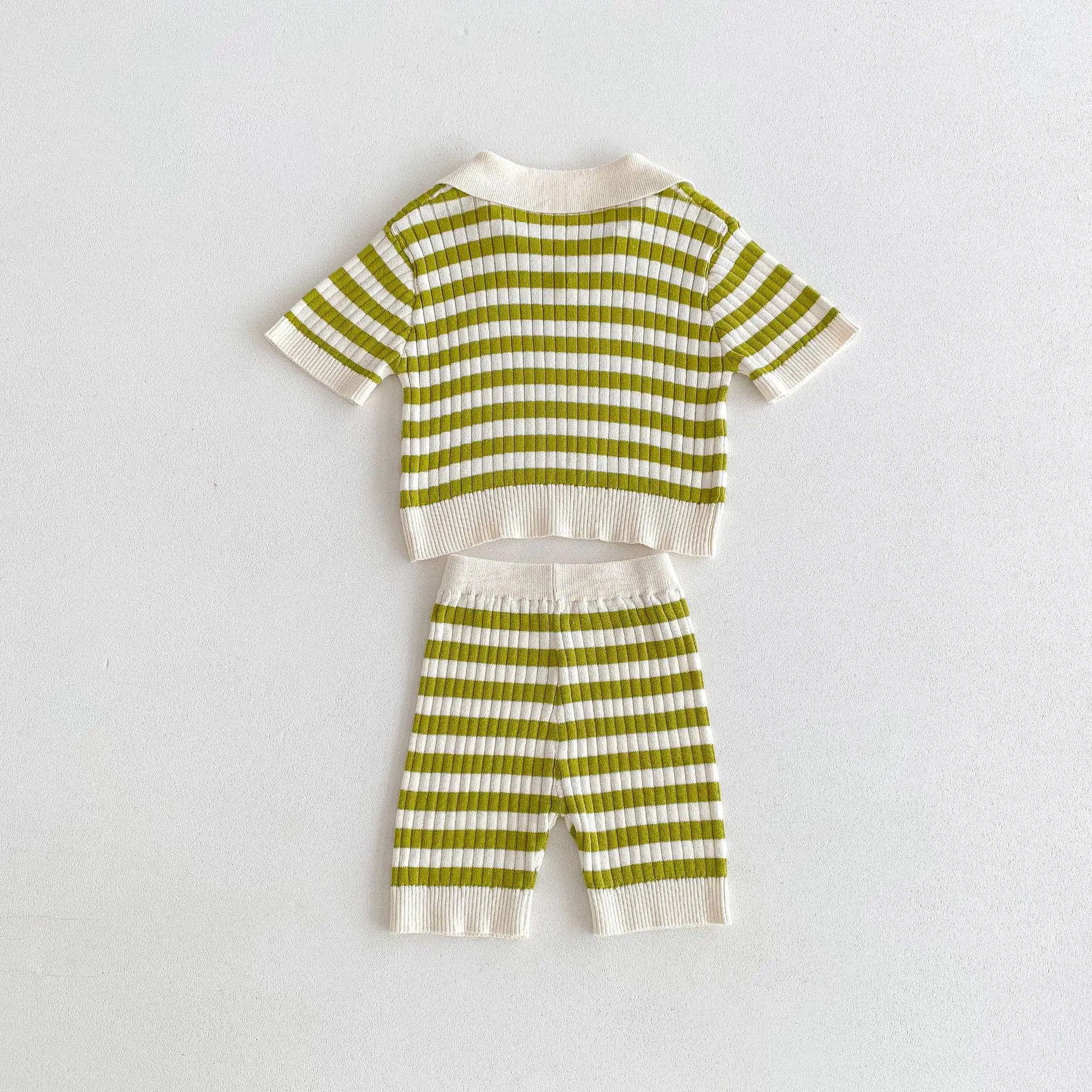 2025 Summer New Baby Short Sleeve Clothes Set Infant Striped Knit Tops + Shorts 2pcs Suit Infant Girl Casual T Shirts Outfits 32 S714ddb5a673c4599a42a766ff44d74cdo