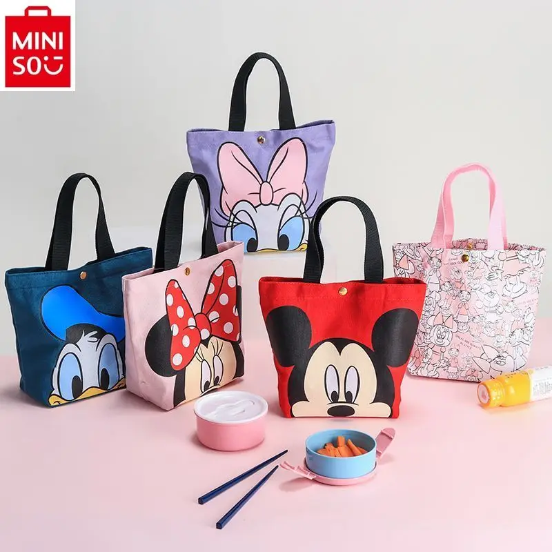 

MINISO Disney Cartoon Portable Versatile Snack Handbag Cute Mickey Donald Duck Portable Large Capacity One Shoulder Canvas Bag