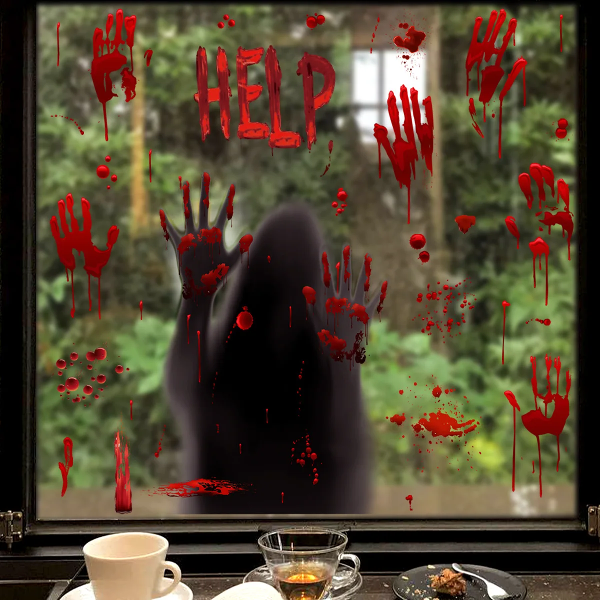 

Scary Halloween Ghost Shadow Blood Scratches Wall Windows Sticker Halloween Party Decoration Bloody Handprints Static Stickers