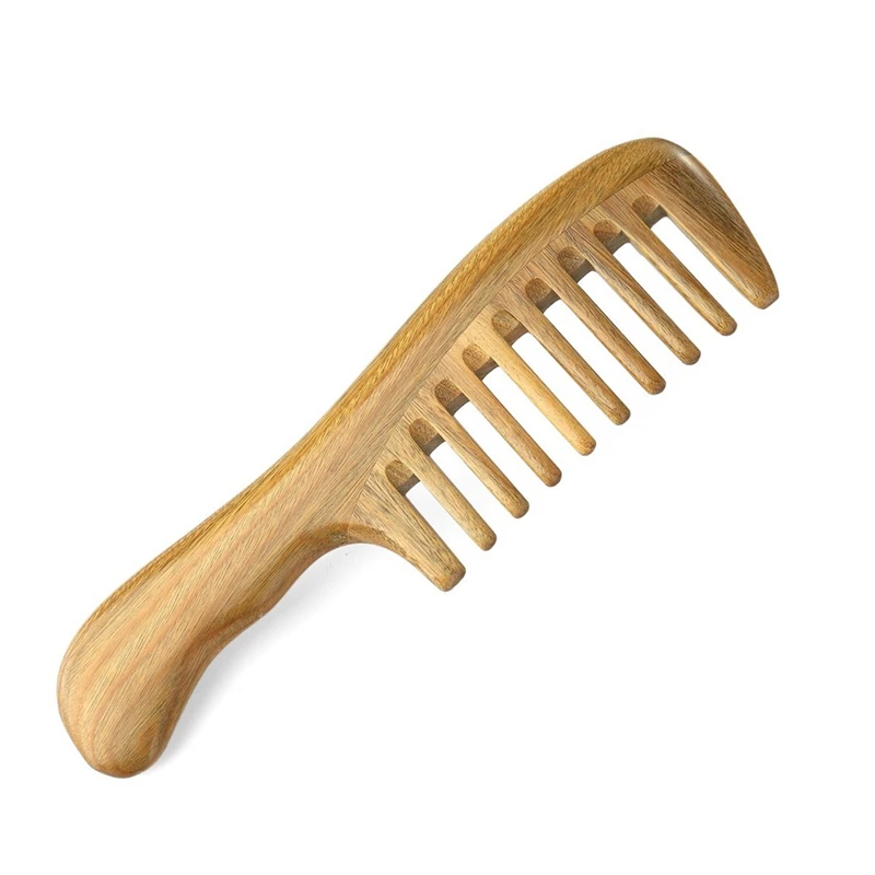 

New Wide Tooth Natural Sandalwood Hair Comb- No Static Wooden Detangling Comb With Smooth Handle For Thick Curly Wavy Hair
