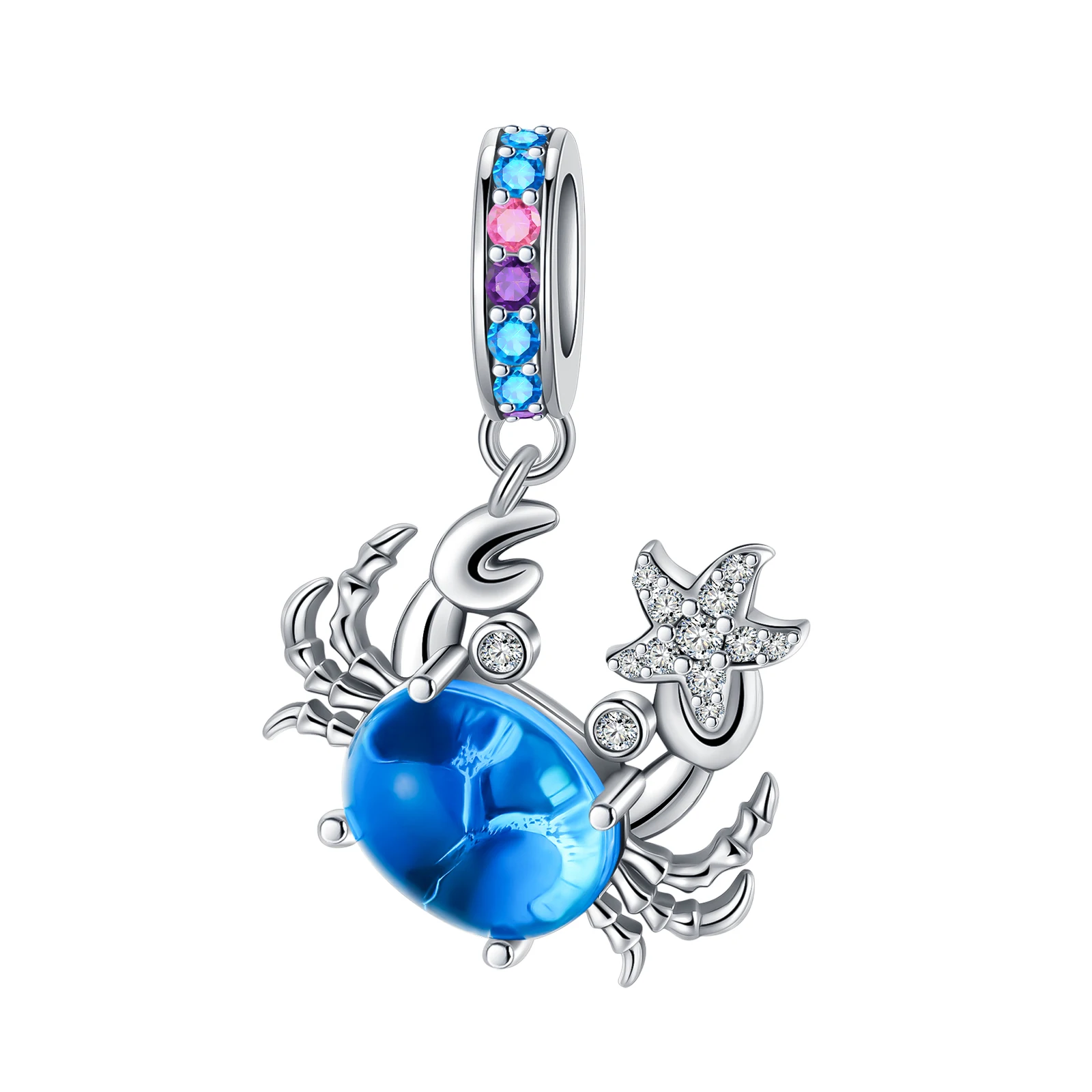 

925 Sterling Silver Ocean Series Crab Starfish Blue Pendant Charm Fit Original Pandora Charms Bracelets Women DIY Jewelry Gift