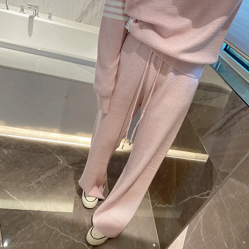 

High Quality TB Pants Spring and Autumn Wool Versatile Wide-leg Pants Women's High Waist Drape Mop Pants Straight Loose Slacks