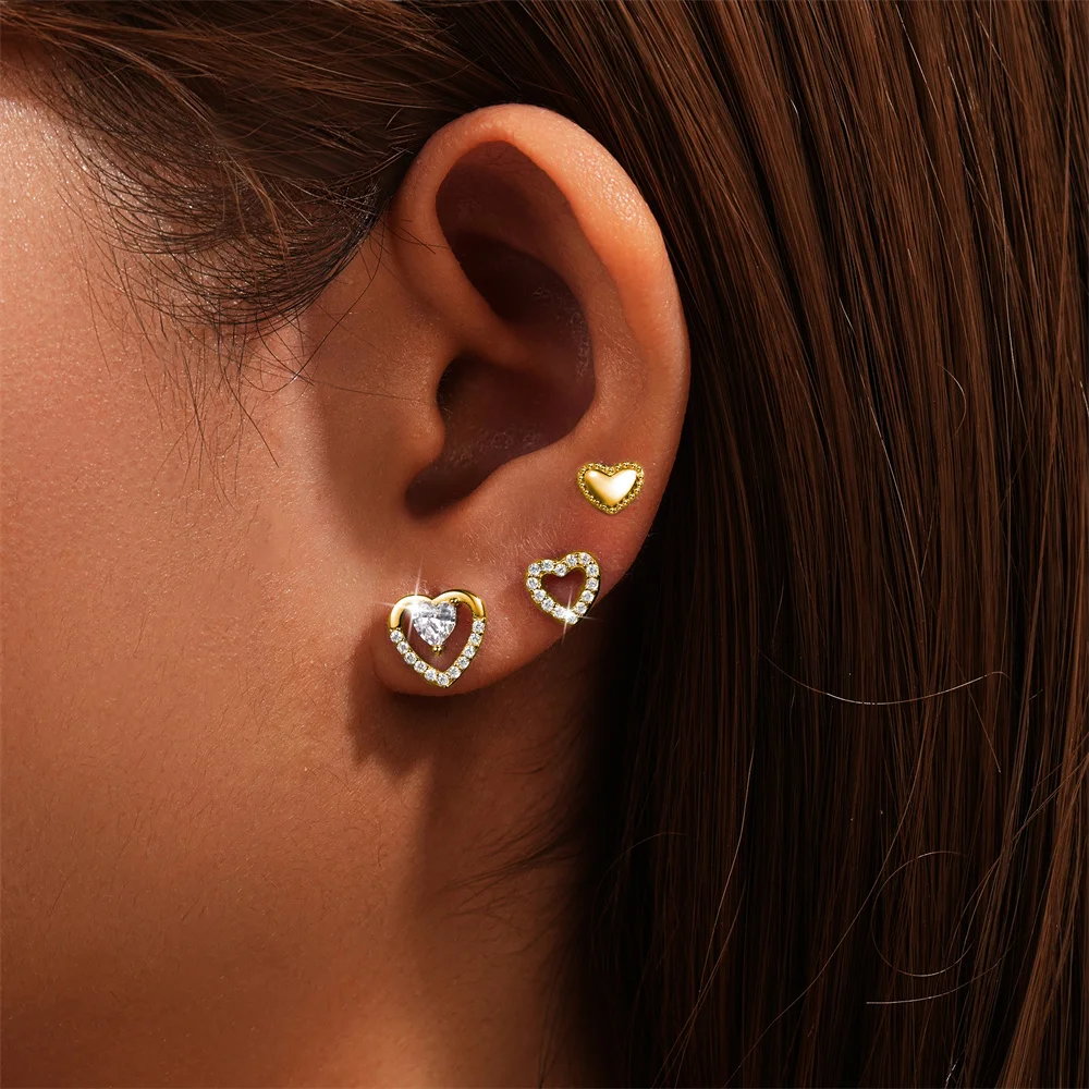CANNER 925 Sterling Silver 3PCS Love Shaped Zircon Stud Earrings For Women 18K Gold Ins Minimalism Earrings Fine Jewelry Gift
CANNER 925 Sterling Silver 3PCS Love Shaped Zircon Stud Earrings For Women 18K Gold Ins Minimalism Earrings Fine Jewelry Gift