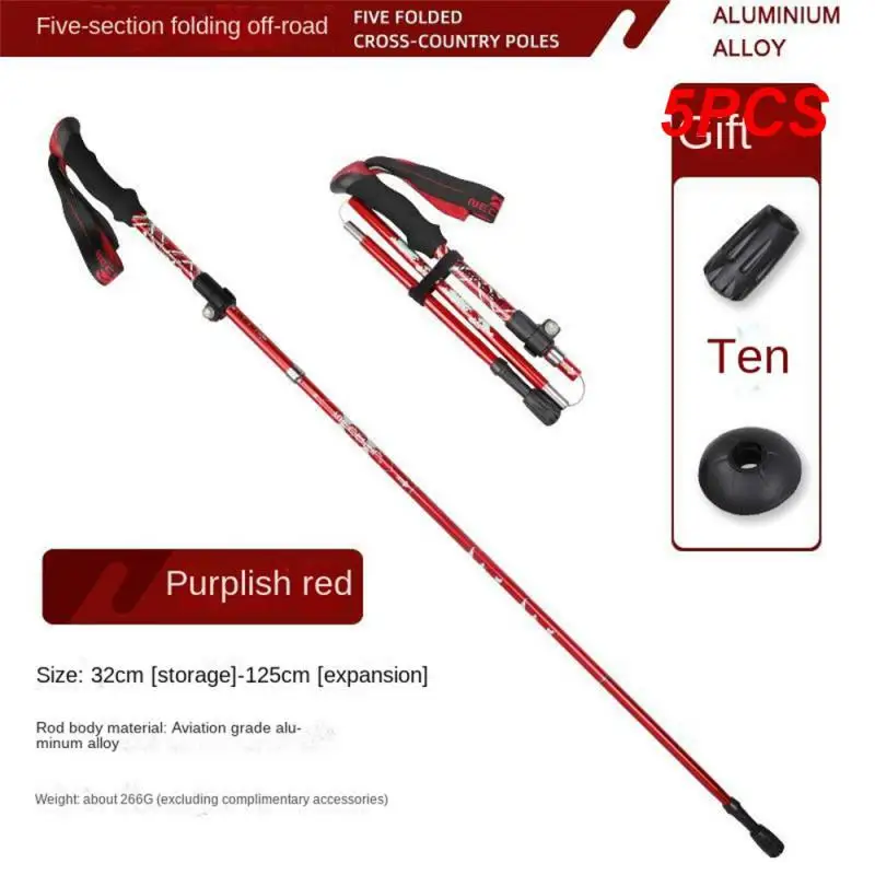 

5PCS 5-Section Portable Outdoor Fold Trekking Pole Walking Hiking Stick Walking Poles Telescopic Club Camping For Nordic Elderly
