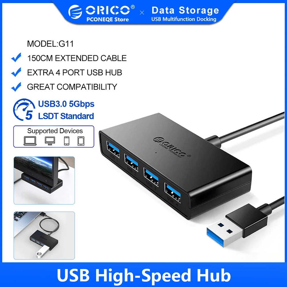 

ORICO USB HUB 4 Port USB 3.0 Splitter With Micro USB Power Port Multiple High Speed OTG Adapter for Computer Laptop Accessories