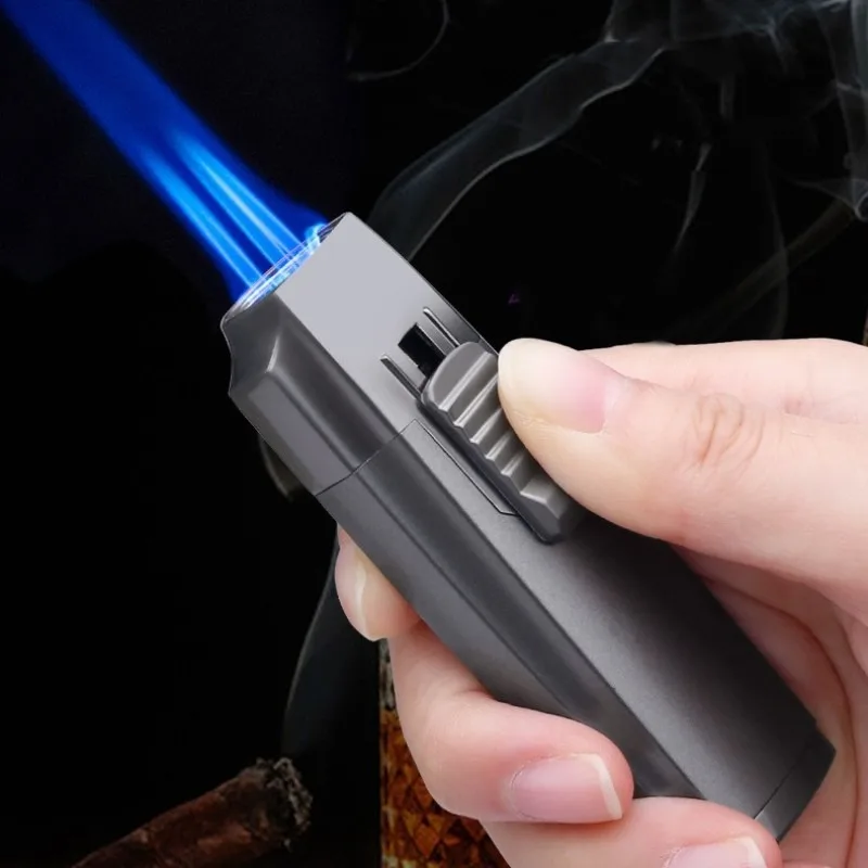 

JOBON Triple Blue Flame Metal Jet Lighter Windproof Pull Down Ignition Visual Gas Window With Cigar Punch