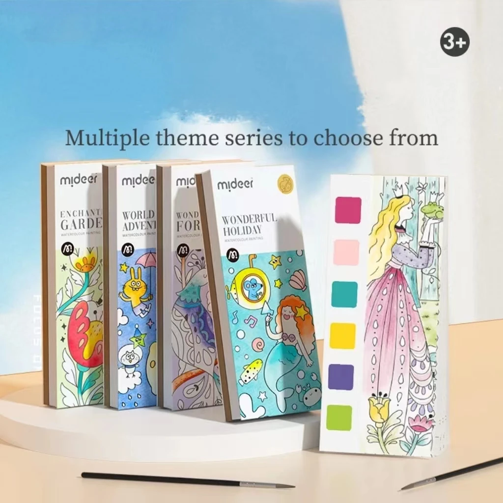 

Solid Watercolor Coloring Paint Book DIY Set Water Color Gouache Graffiti Book Princess Fairy Tales Painting Brush Children Gift