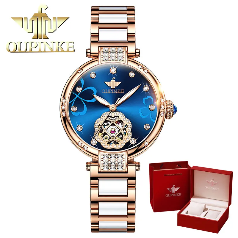 OUPINKE 3183 Automatic Watch for Women Tungsten Steel Ceramic Band Sapphire Crystal Skeleton Waterproof Watch Set for Gifts
OUPINKE 3183 Automatic Watch for Women Tungsten Steel Ceramic Band Sapphire Crystal Skeleton Waterproof Watch Set for Gifts