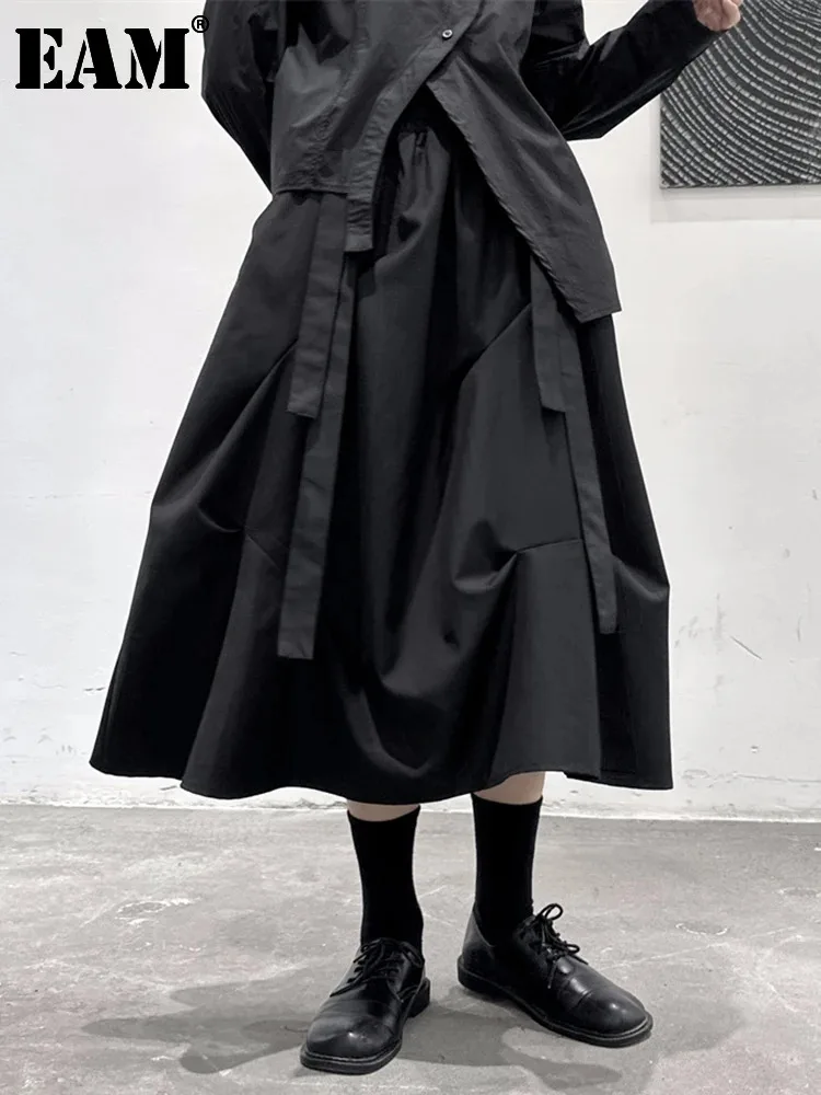

Женская Асимметричная юбка EAM, черная плиссированная юбка А-силуэта с высокой эластичной талией, весна-осень 2024