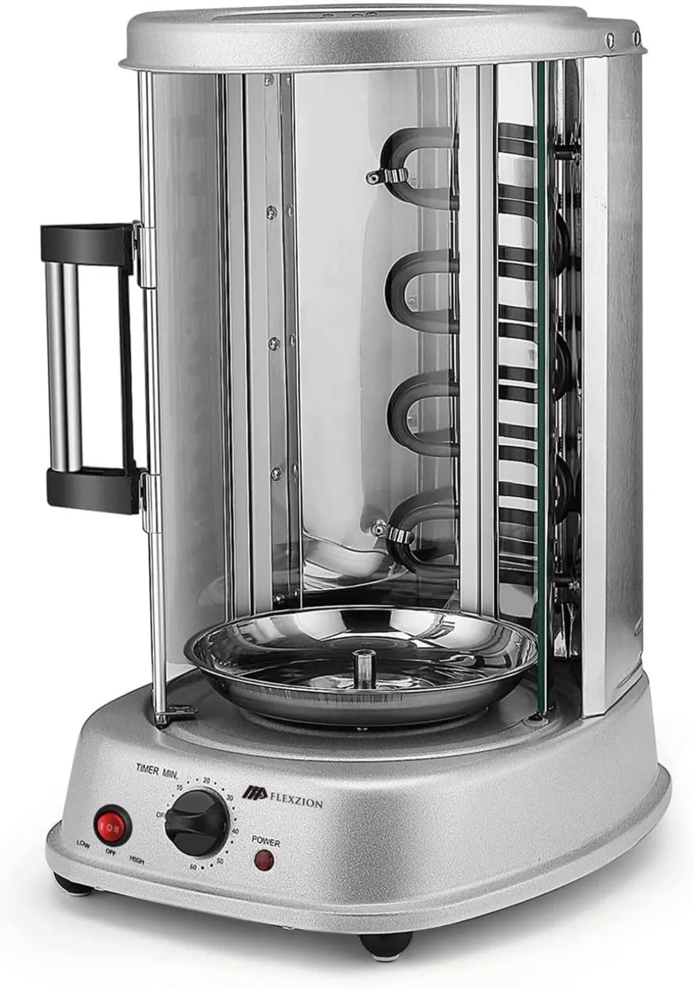 

Flexzion Vertical Rotisserie Oven Grill - Countertop Shawarma Machine Kebab Electric Cooker Rotating Oven, Stainless Steel