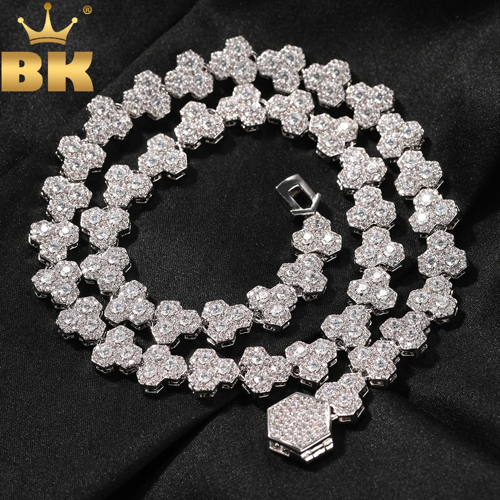 

THE BLING KING 10mm HOENYCOMB CHAIN Necklace Prong Setting 5A Cubic Zirconia Choker HipHop Fashion Jewelry For Party Gift