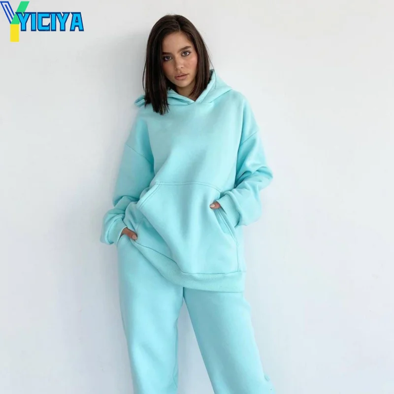 YICIYA Women Solid Fleece Tracksuit And Hooded Jogger Pants Two Piece Set 2022 Winter Female Oversized Casual Sportswear Suit
YICIYA Women Solid Fleece Tracksuit And Hooded Jogger Pants Two Piece Set 2022 Winter Female Oversized Casual Sportswear Suit