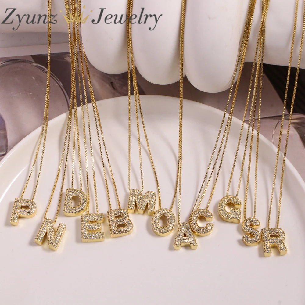 

10pcs, CZ Zircon Initials Pendant Letter Name Necklace For Women Gold Color Chain Alphabet Charm Fashion Jewelry