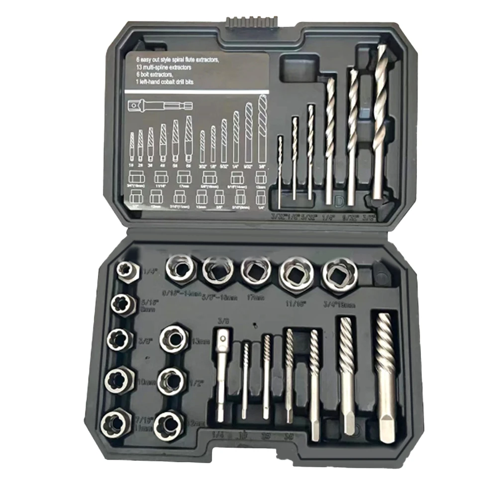 Efficient Bolt Extractor Screw Remover 26 pcs Set With Hex Adapter and Portable Carry Case Essential for Handymen
Efficient Bolt Extractor Screw Remover 26 pcs Set With Hex Adapter and Portable Carry Case Essential for Handymen