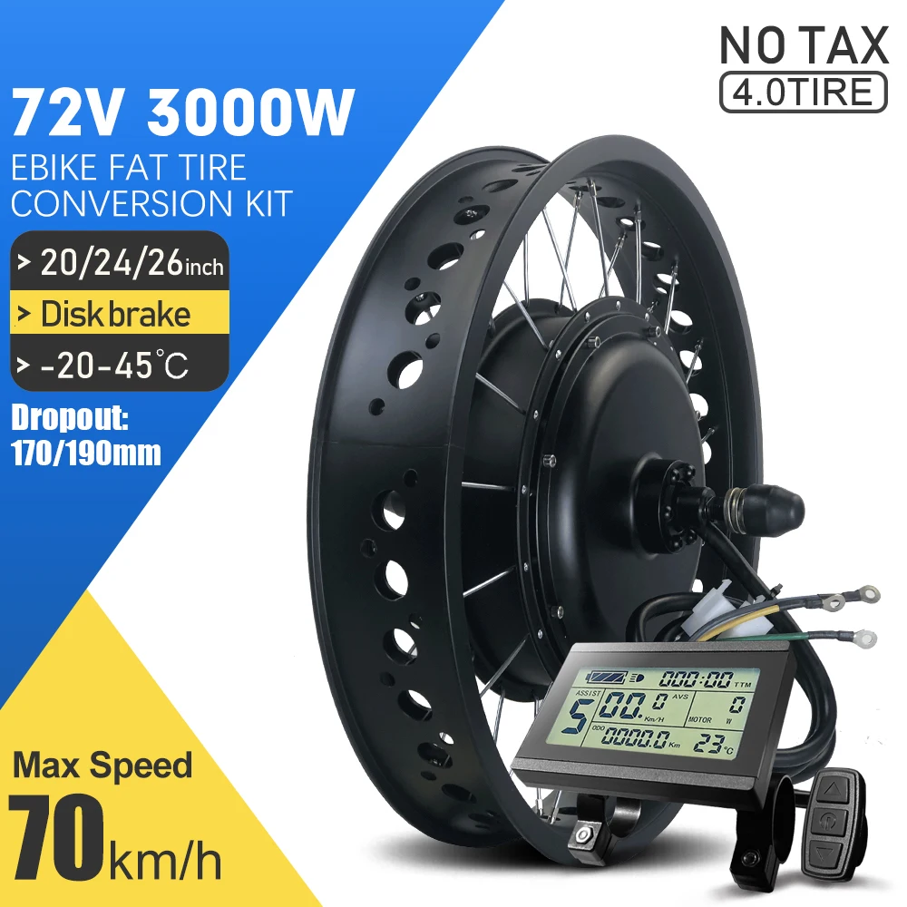 

snow ebike Conversion Kit 72V 3000W Non Gear Rear Cassette Hub motor Wheel 55-70KM 20 26Inch 4.0 Tyre For Electric Fat Bike Kit
