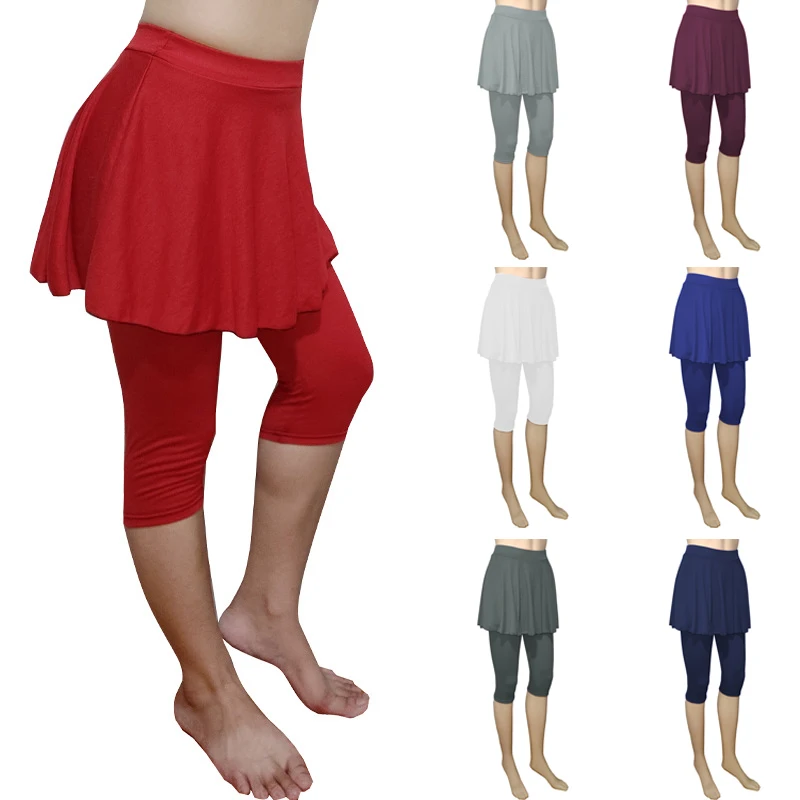 

S-3XL 10Color High Elastic Calf-Length Leggings Thin Skirt Pant Mid Waist Women Short Yoga Dance Fitness Athletic Dress Culottes