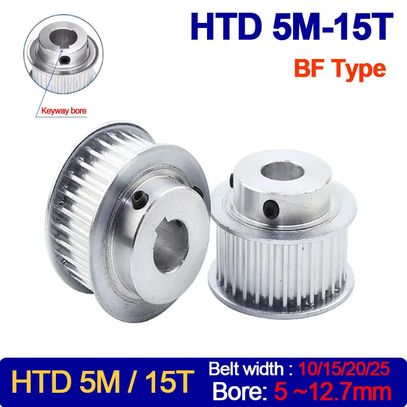 

15 Teeth HTD 5M Timing Pulley Bore 5/6/6.35/8/10/12/12.7mm For Width 10/15/20/25mm HTD5M Synchronous Belts 15T 15Teeth BF Type