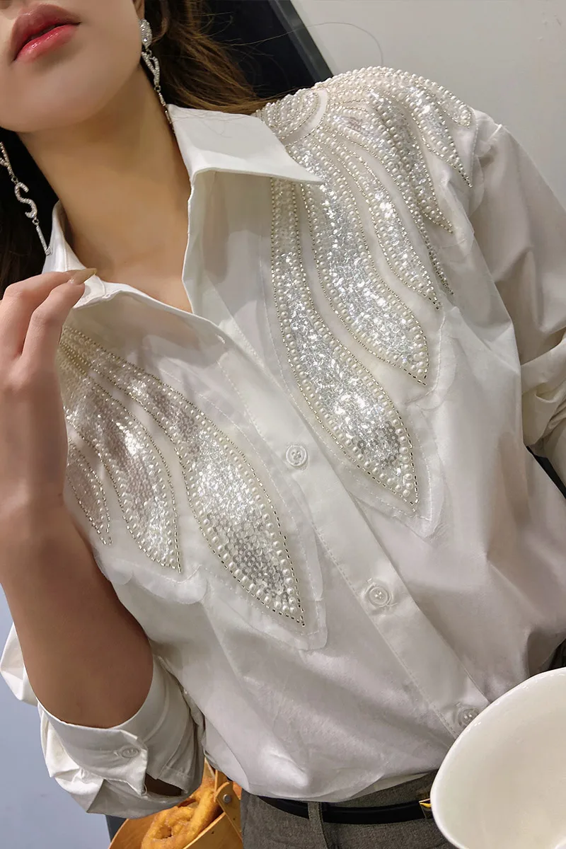 

DABUWAWA Tienda Vestidos Elegantes Para Mujeres Embroidered Flares Shirts & Blouses Satin Office Lady Camisas Casuales DA1AST009