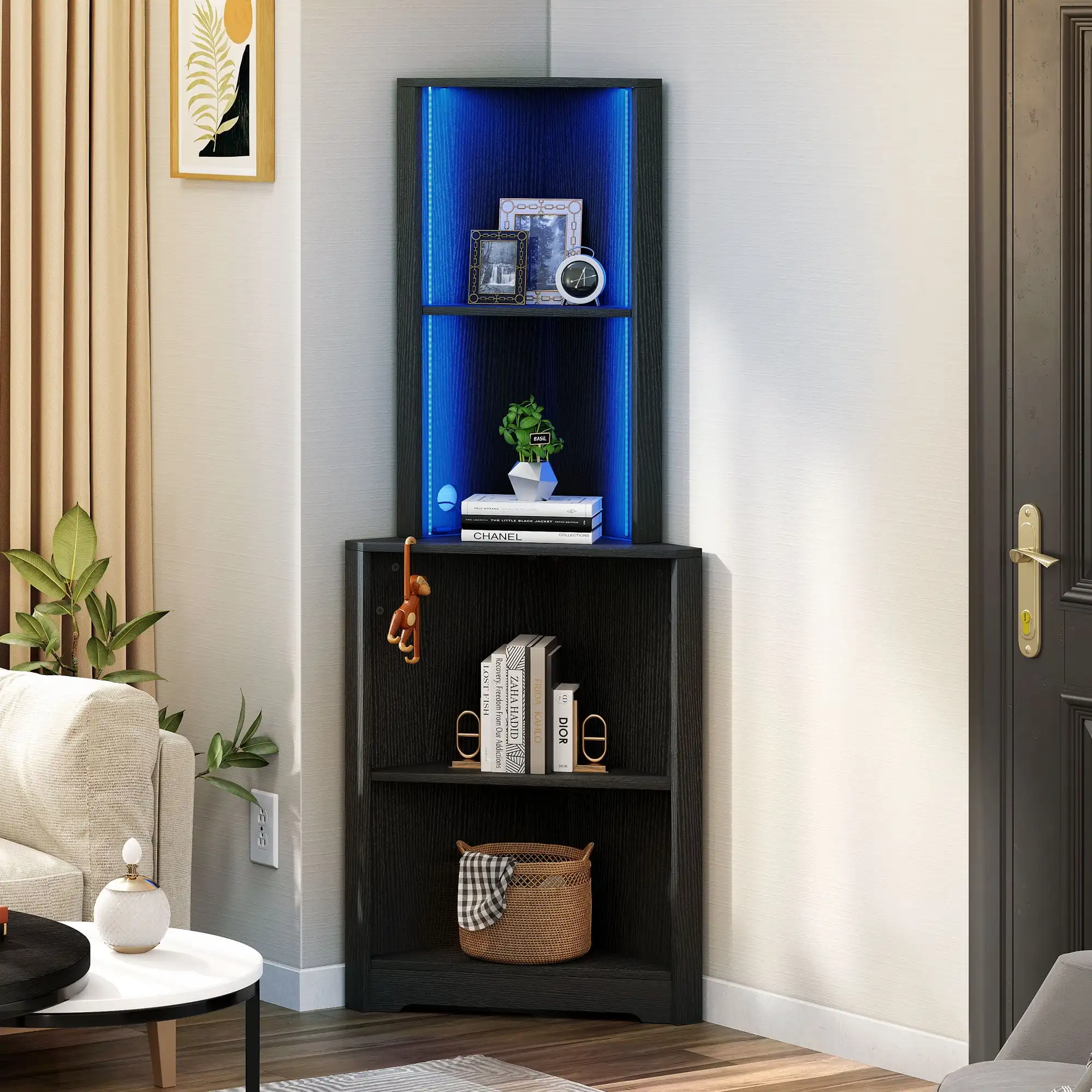 5-Tier Corner Shelf with Led Light Wooden Open Corner Cabinet Corner Bookshelf Bookcase Stand Storage Rack Small Space Black
5-Tier Corner Shelf with Led Light Wooden Open Corner Cabinet Corner Bookshelf Bookcase Stand Storage Rack Small Space Black