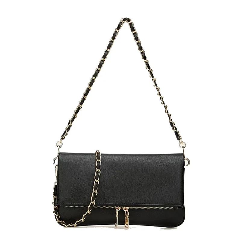 

Luxury Brand Fold Over Bag Clutch Women's Chain Decoration Black Shoulder Bag Medium Clutch Bag Springtime New Style ZDG