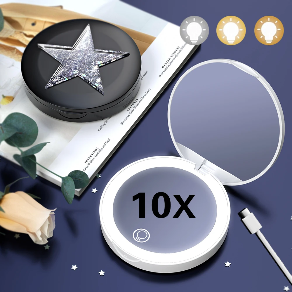 Compact Makeup Mirror With Led light Mini Portable Hand Pocket 5X/10X Magnifying Foldable Travel Vanity Mirrors Cosmetic Tools
Compact Makeup Mirror With Led light Mini Portable Hand Pocket 5X/10X Magnifying Foldable Travel Vanity Mirrors Cosmetic Tools