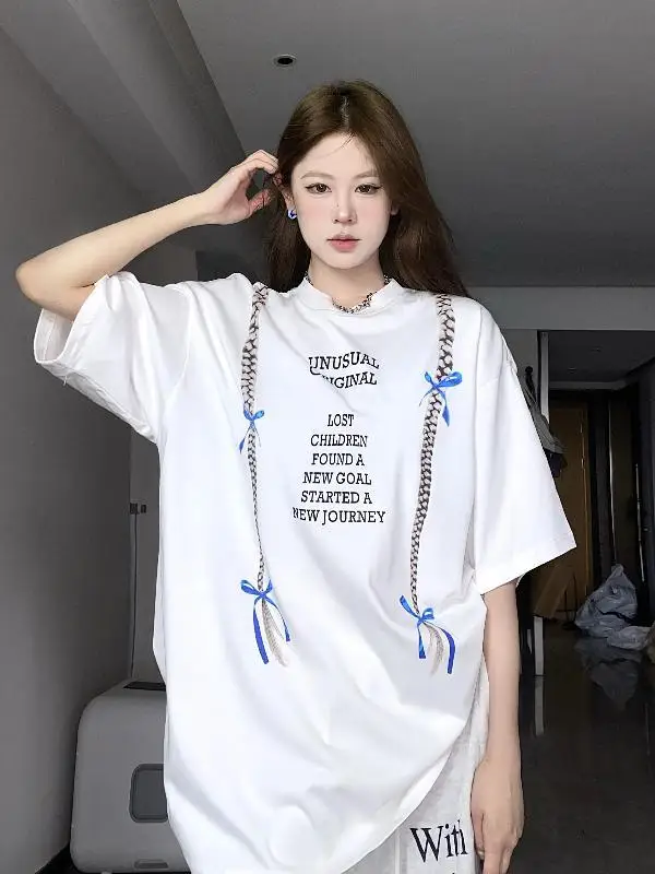 Korean bow printed round neck t-shirt half-sleeved men and women loose and versatile summer short-sleeved sweet tops for couples
Korean bow printed round neck t-shirt half-sleeved men and women loose and versatile summer short-sleeved sweet tops for couples