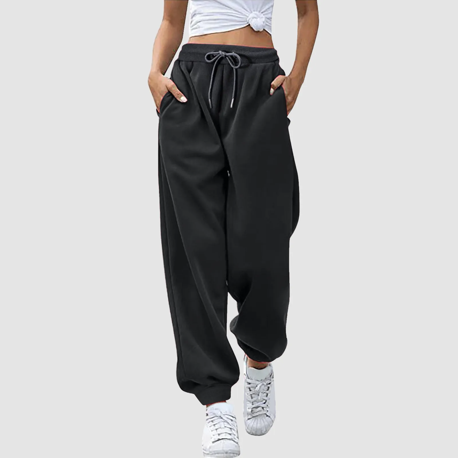 

Women'S Casual Sweatpants Solid Color Drawstring High Waist Sporty Gym Athletic Fit Jogger Pants Trousers