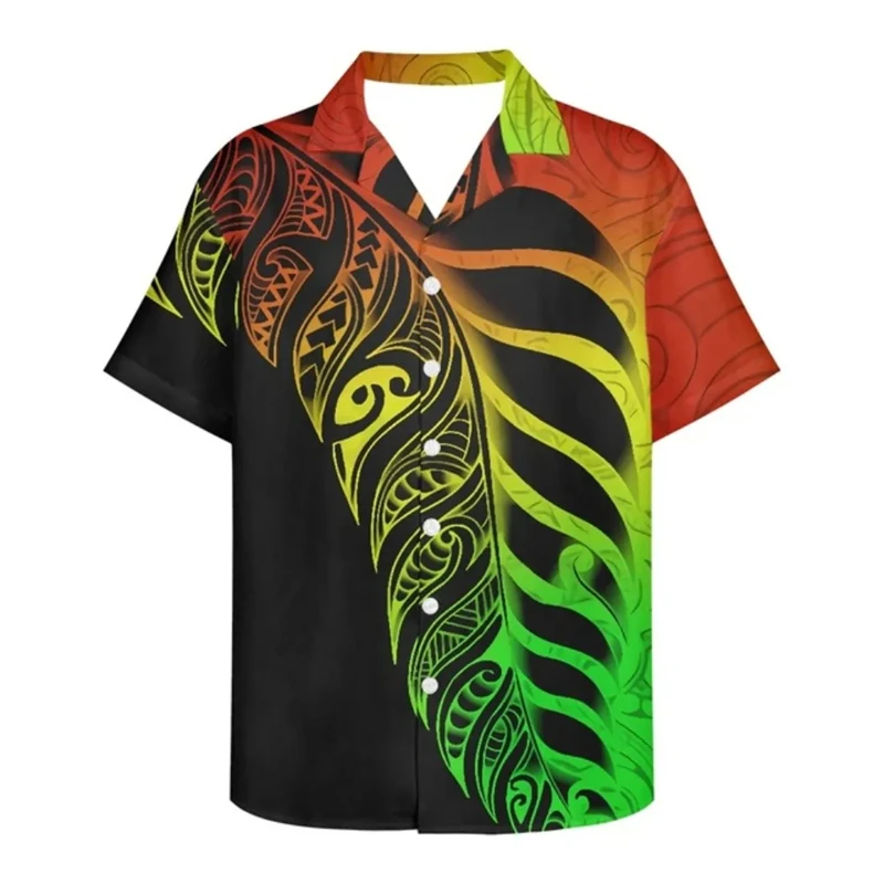 

Polynesia Olive Branch 3D Printed Blouses For Men Clothes Hawaiian New Zealand Graphic Beach Shirts Casual Vacation Button Tops