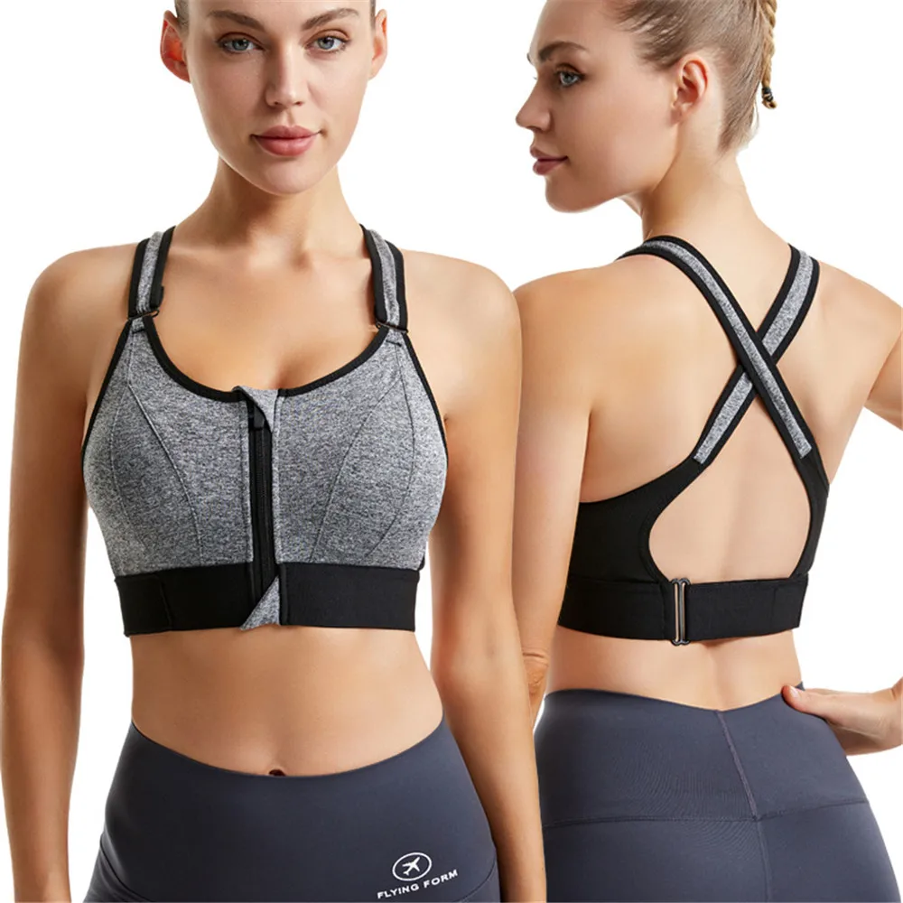 

Front zippered sports bra for women, shock-absorbing running, gathering and anti sagging, no steel ring, beautiful vest, yoga sp