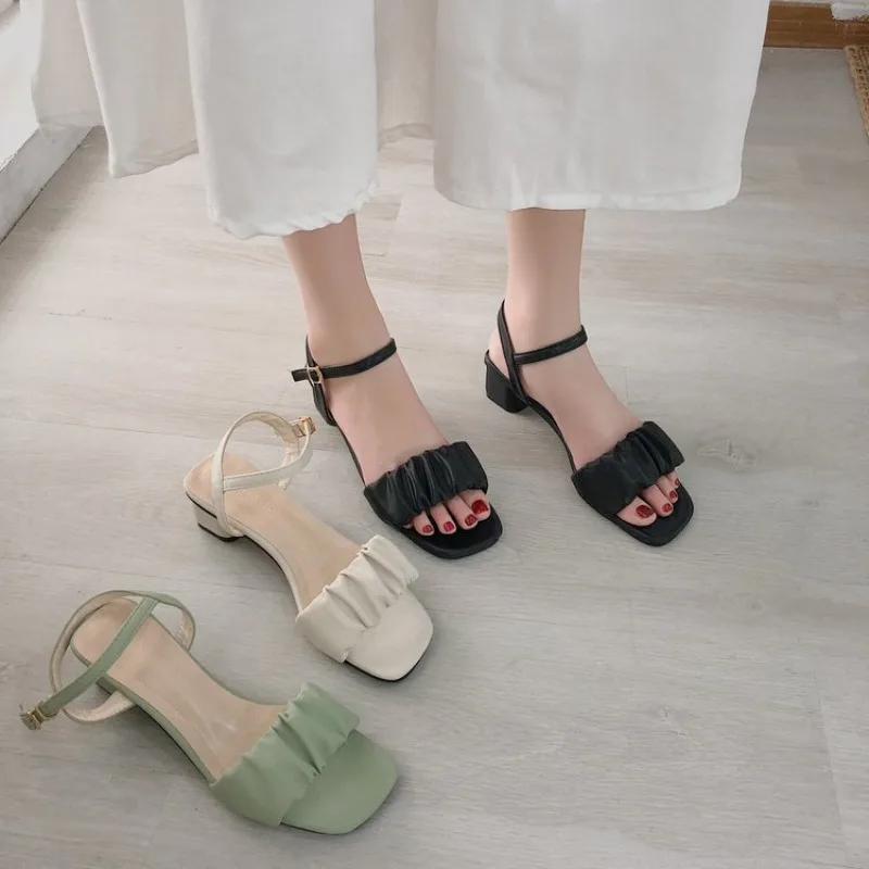 

Новинка 2023 повседневные сандалии с открытым носком женская элегантная удобная обувь на толстом каблуке с пряжкой «одно слово» для весны и лета