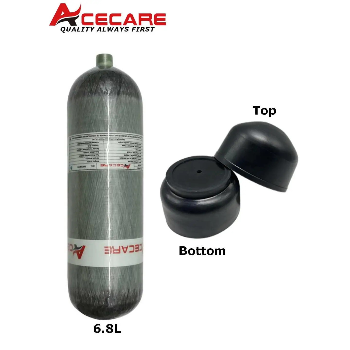 

ACECARE 6.8L CE Carbon Fiber Cylinder Scuba Tank 30Mpa 300Bar 4500Psi HPA With Rubber Protection Boots CoverFor Scuba Diving