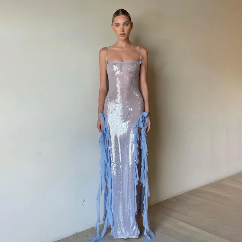 Sequins Long Dress for Women Side Split Flower See Through Sundress Elegant Temperament Sexy Slim Evening Dresses 2023 Wholesale
Sequins Long Dress for Women Side Split Flower See Through Sundress Elegant Temperament Sexy Slim Evening Dresses 2023 Wholesale