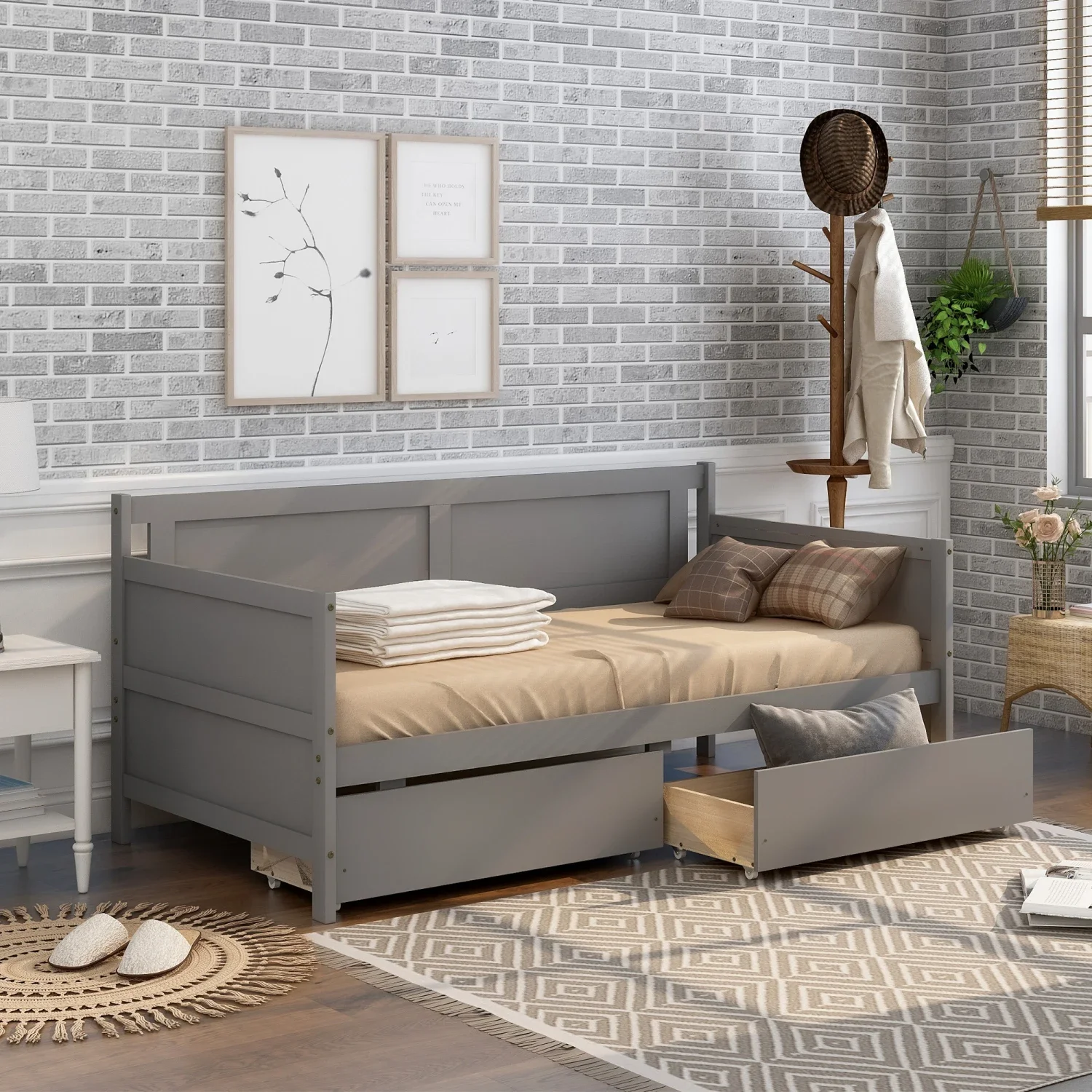 Grey Twin Size Daybed with Two Storage Drawers - Perfect Sofa Bed for Bedroom or Living Room
Grey Twin Size Daybed with Two Storage Drawers - Perfect Sofa Bed for Bedroom or Living Room