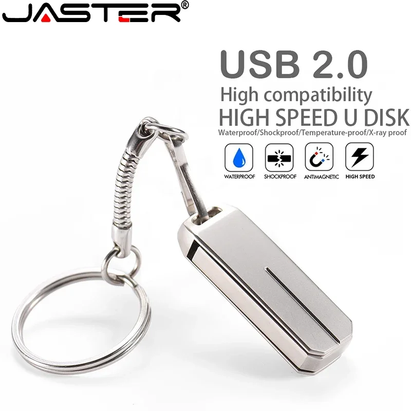 

JASTER Mini Rotatable USB Flash Drive 128GB Silver Memory Stick 64GB Free Key Chain Pendrive 32GB Real Capacity U Disk 16GB 8GB