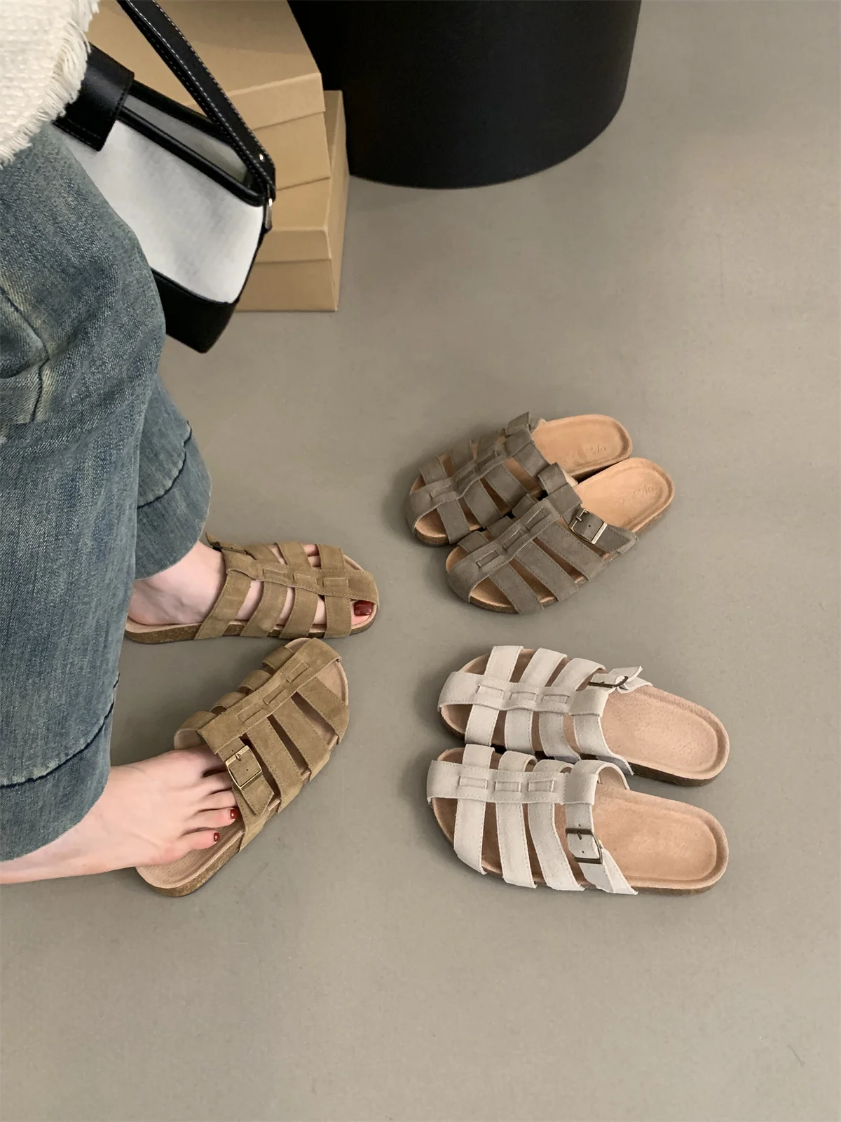 

Hollow Flat Sandals Versatile Simple Roman Shoes Female Chic Summer Round Toe Slip On Ballerinas Shoes Soft Mules Shoes Outdoor